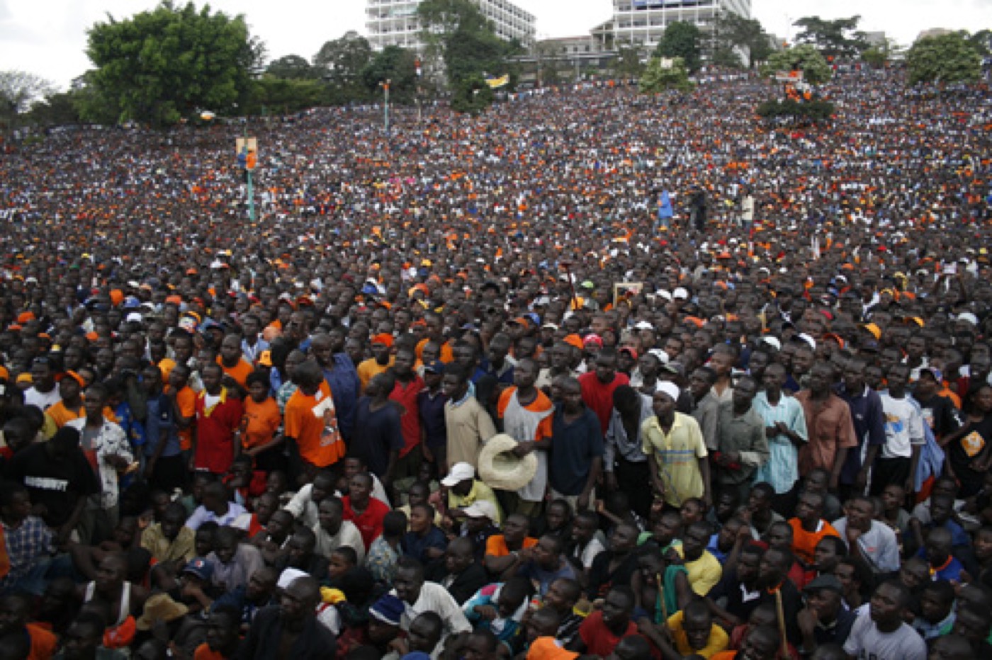 A dense crowd at a Kenyan political campaign rally