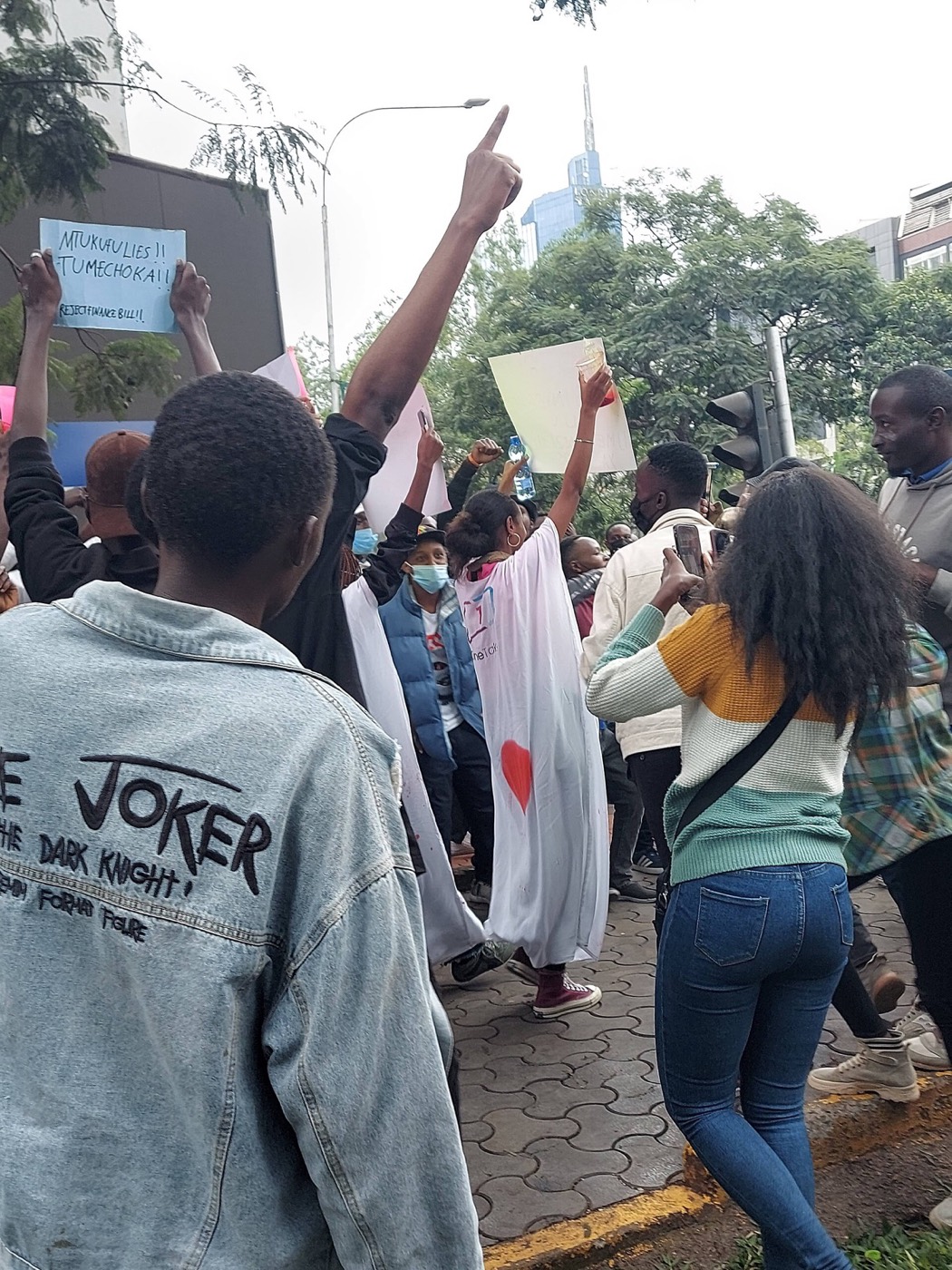 Young women holding placards during the 2024 Finance Bill protests in Nairobi