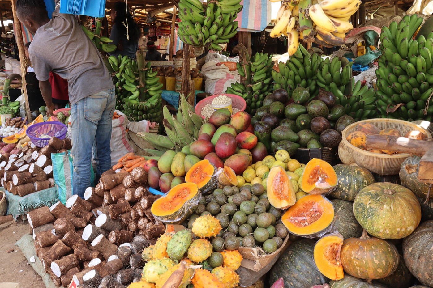 Traders and shoppers at an open-air market in Kenya
