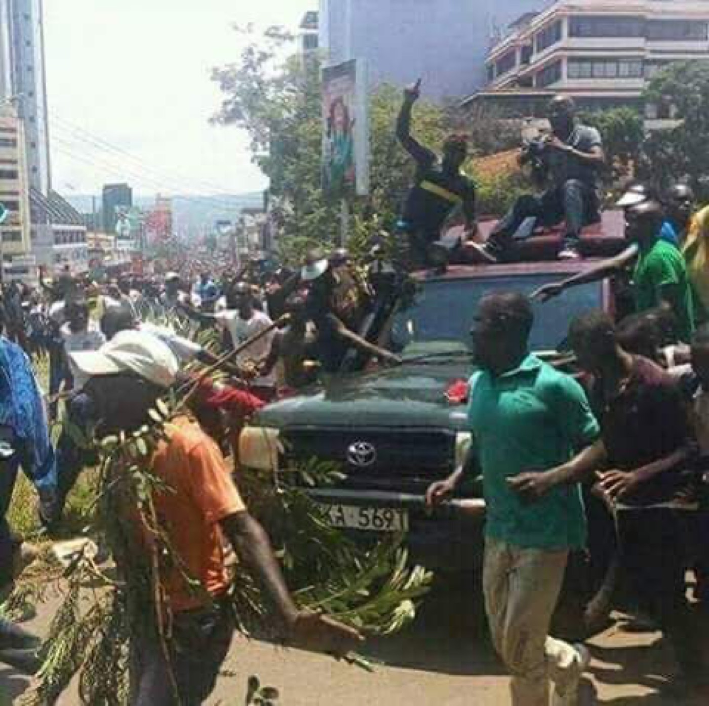 Demonstrators filling a street in central Nairobi