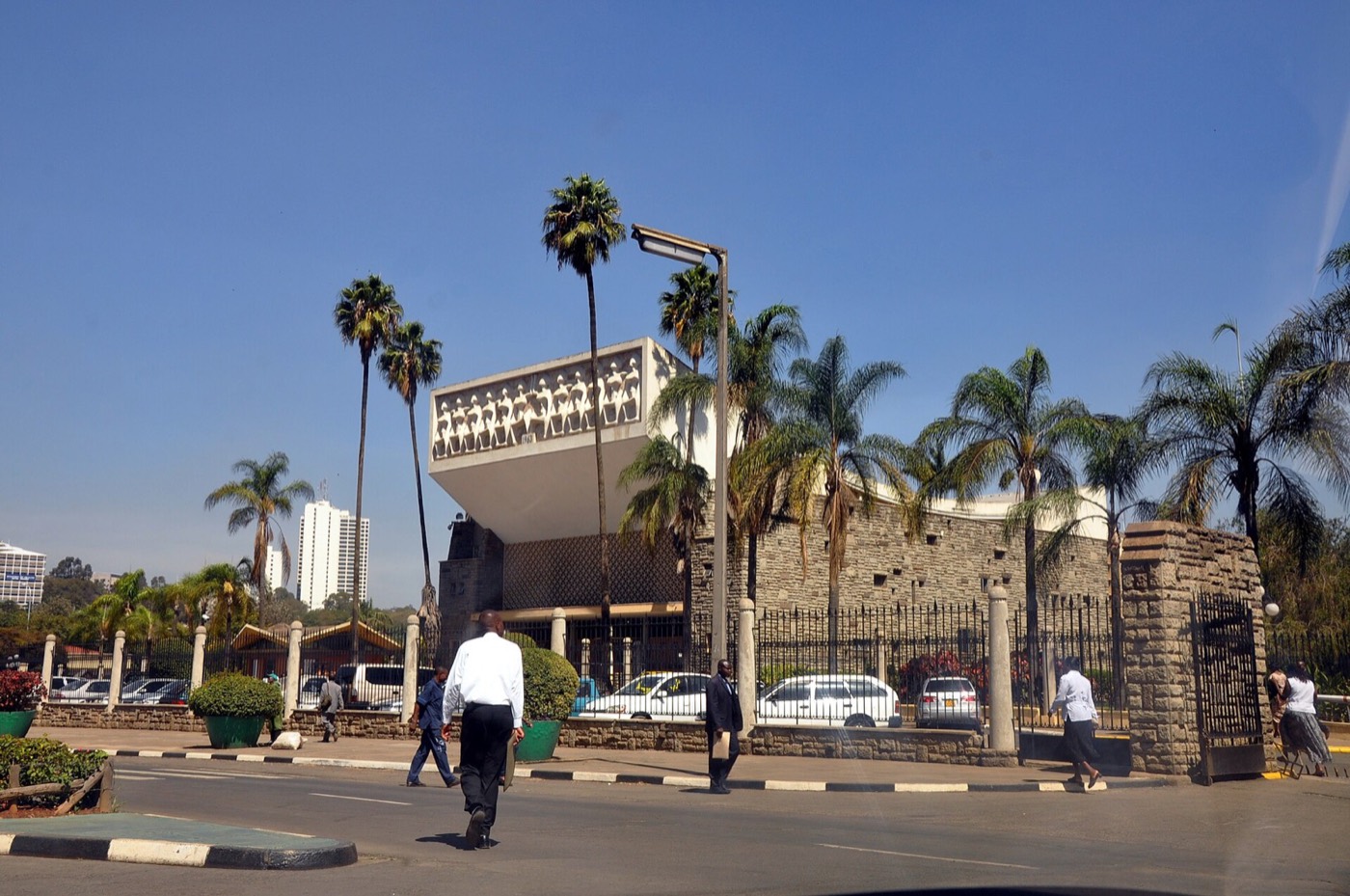 The clock tower and facade of Parliament Buildings in Nairobi