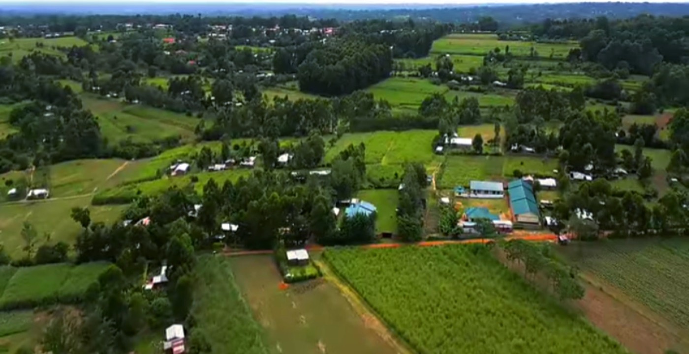 Aerial view of scattered homesteads in a rural Kenyan village